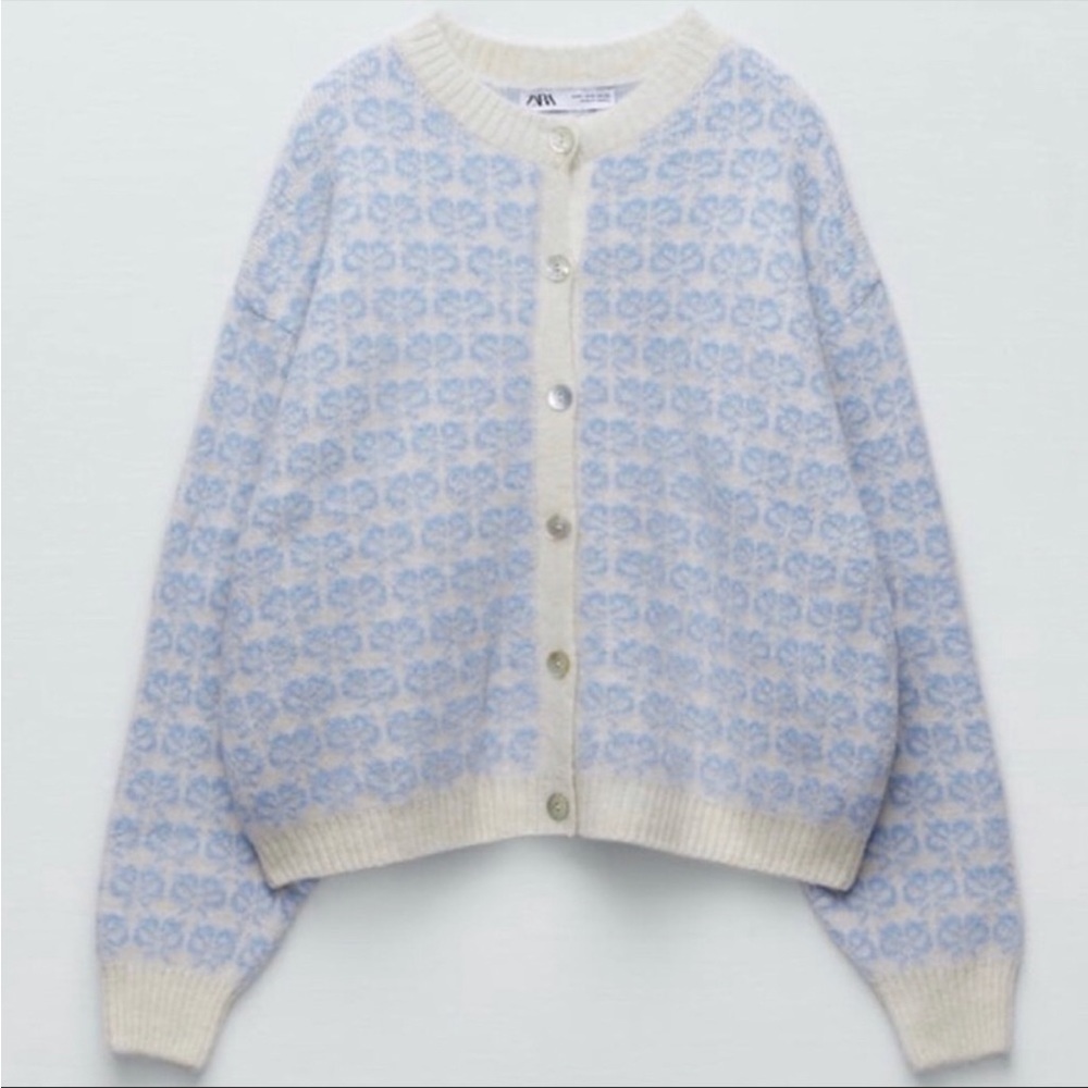 ZARA Oversized knit jacquard cardigan, blogger insta favorite | Sz M